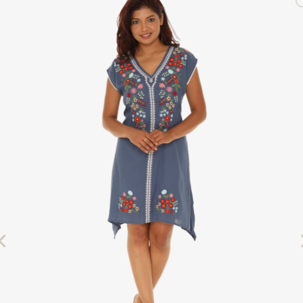 Shoreline Wear Embroidered Dress  Floral Blue‎ Small Brand New